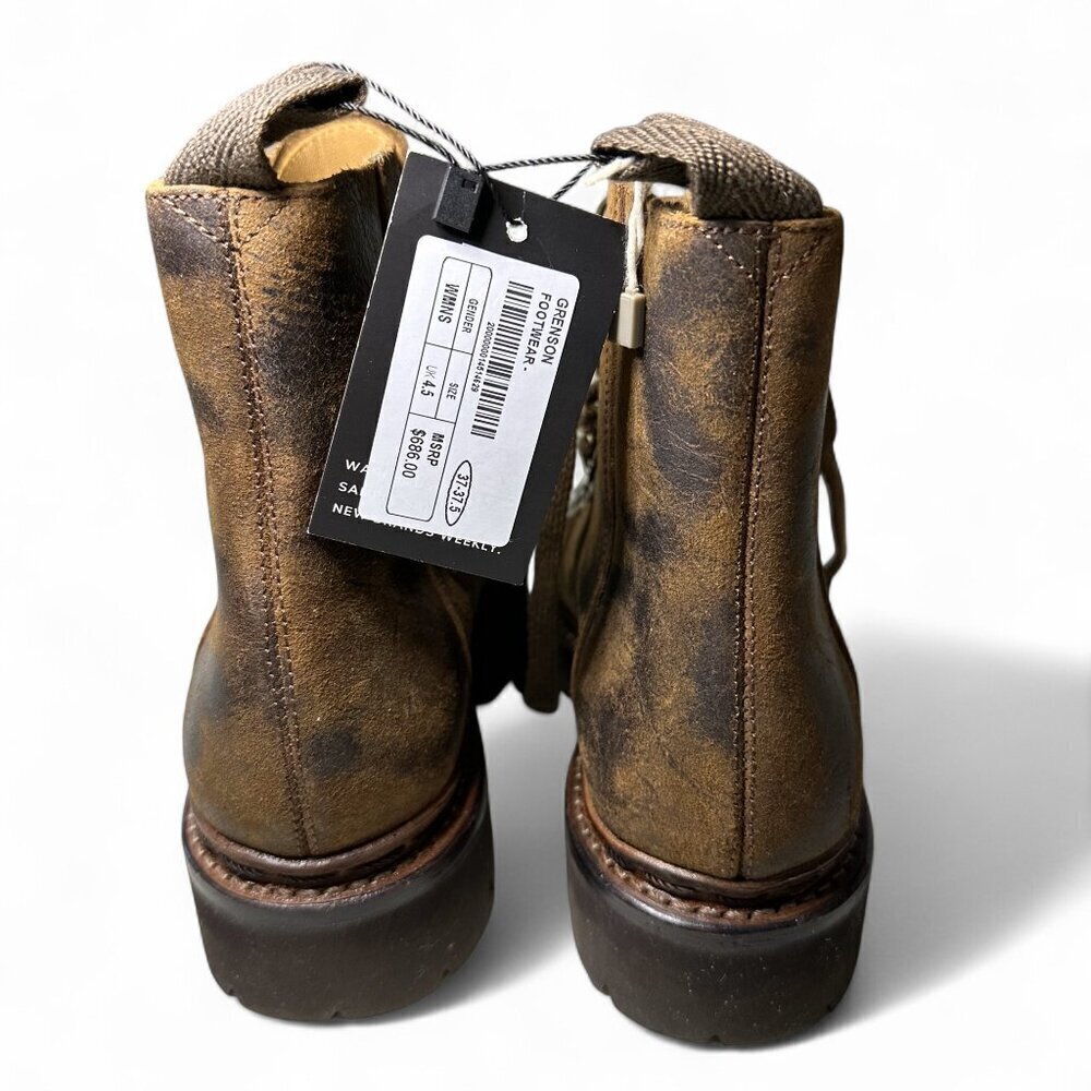 Women's Grenson Nannette Hiker Combat Boot UK 4.5 Brown Distressed Leather NWOT - Picture 4 of 11